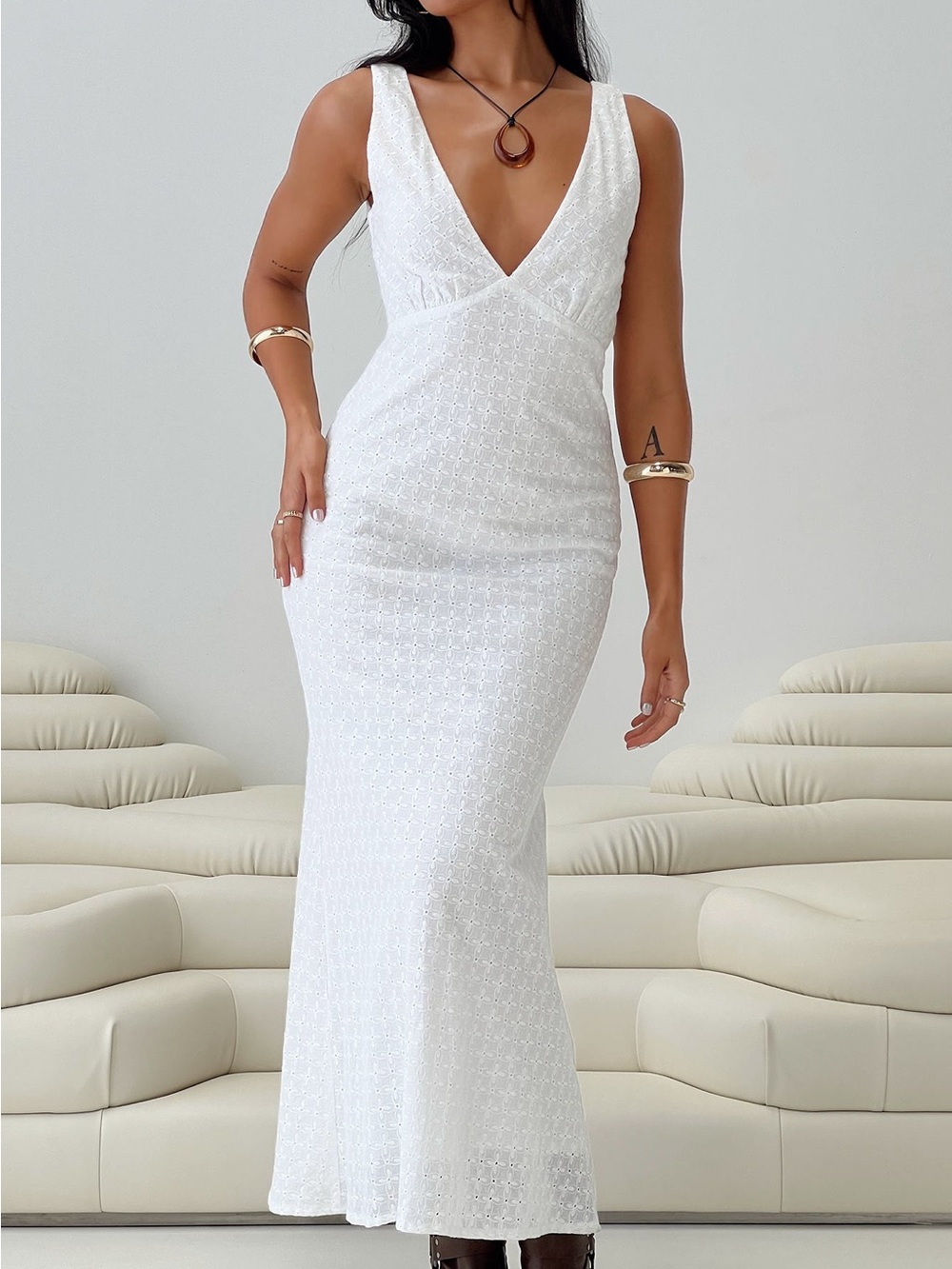 Princess Polly White Sleeveless V-Neck Maxi Dress